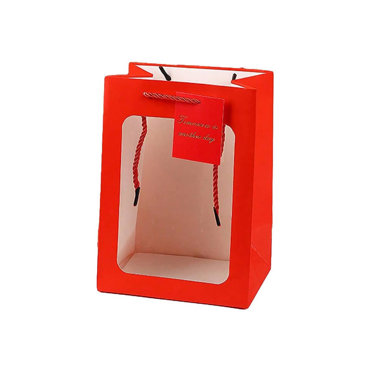 Thick Paper Gift Bags with Clear Window, Pack of 25 - Red, Extra Small (15 x 10 x 20 cm)