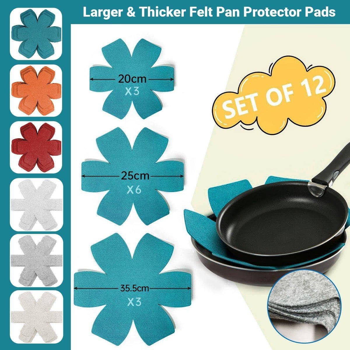 Thickened Felt Pan Protector Mats, Set of 12 - Off White - view 2