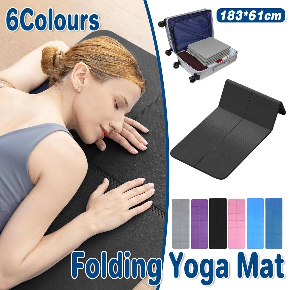 Thickened Folding Yoga Mat 4 mm, Portable Floor Nap Mat - Light Blue - view 2