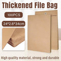Thickened Kraft Paper File Bag with String Tie, Pack of 100