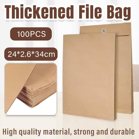Thickened Kraft Paper File Bag with String Tie, Pack of 100