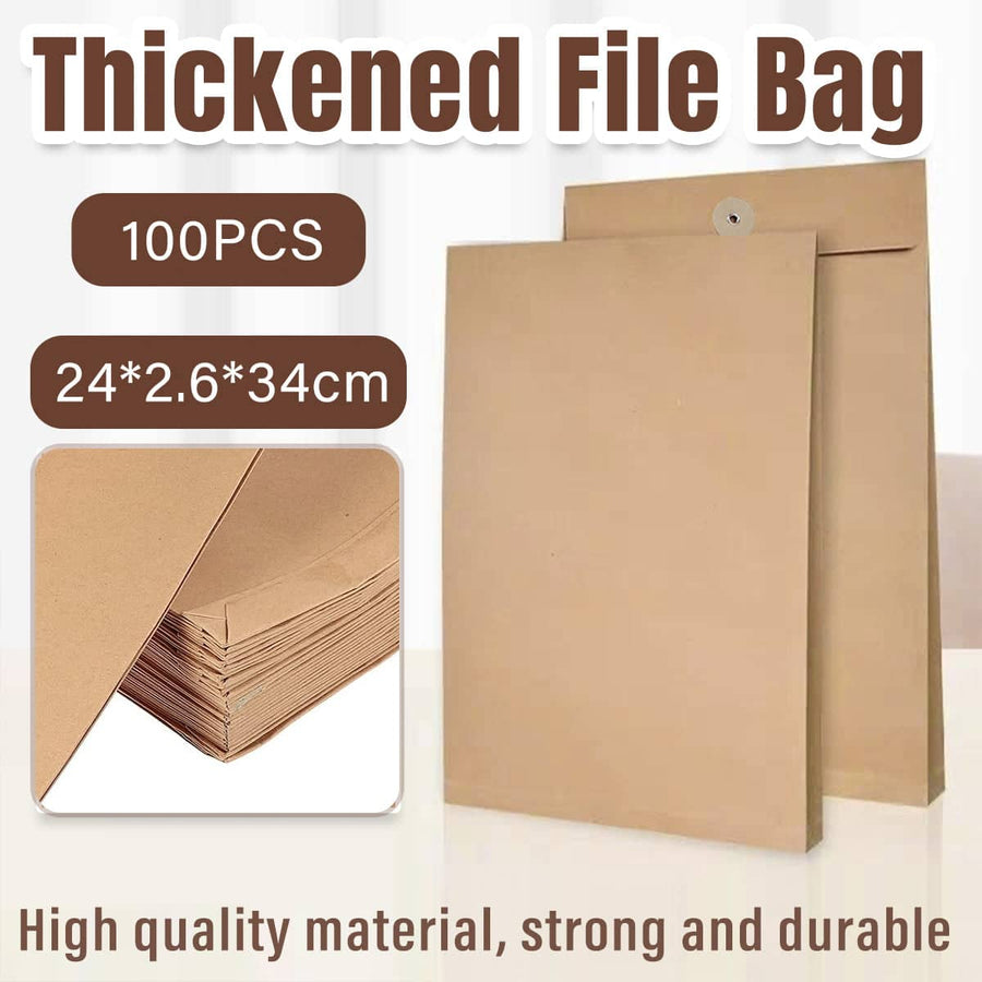 Thickened Kraft Paper File Bag with String Tie, Pack of 100