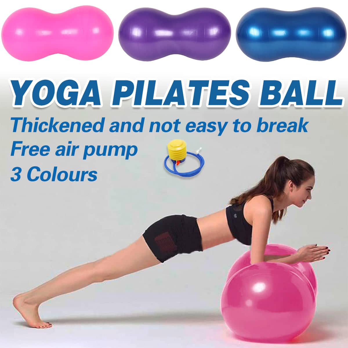 Thickened Peanut Shape Yoga Pilates Ball Anti Burst Stability Trainer with Pump - Pink - view 2