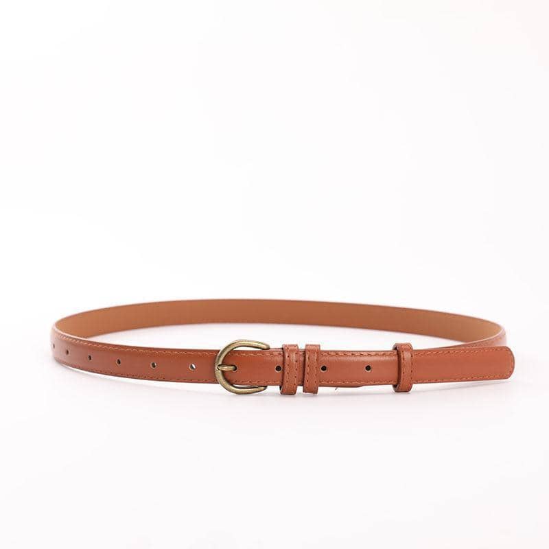 Thin Faux Leather Waist Belt for Women - Tan
