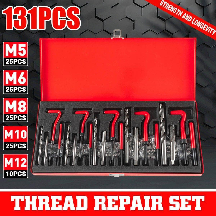 Thread Repair Kit, 131 Piece Metric M5 to M12 Coil Insert Set with Drill and Tap