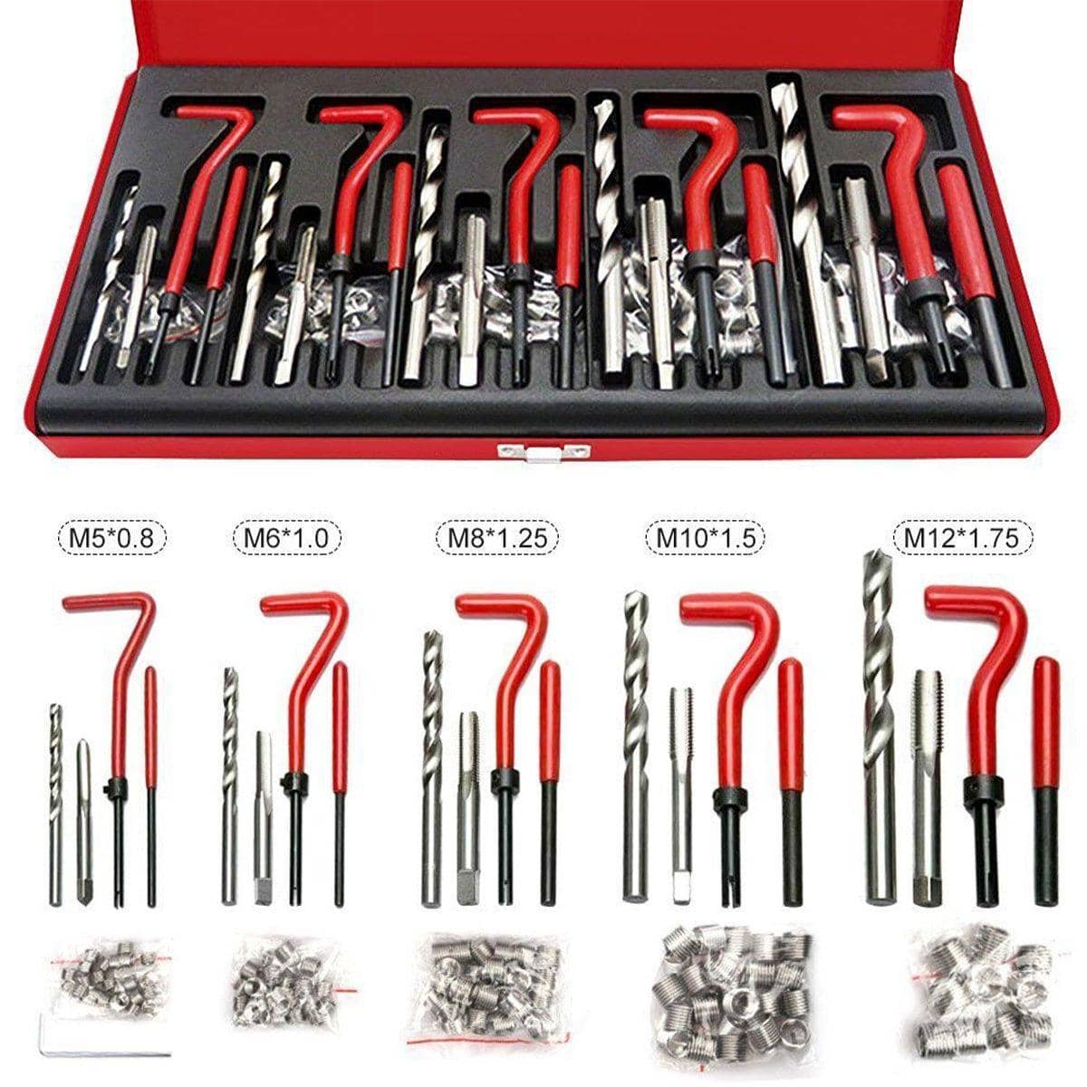Thread Repair Kit, 131 Piece Metric M5 to M12 Coil Insert Set with Drill and Tap - view 3