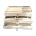 Three Layer Flannel Jewellery Storage Box with Dustproof Acrylic Lid - Beige