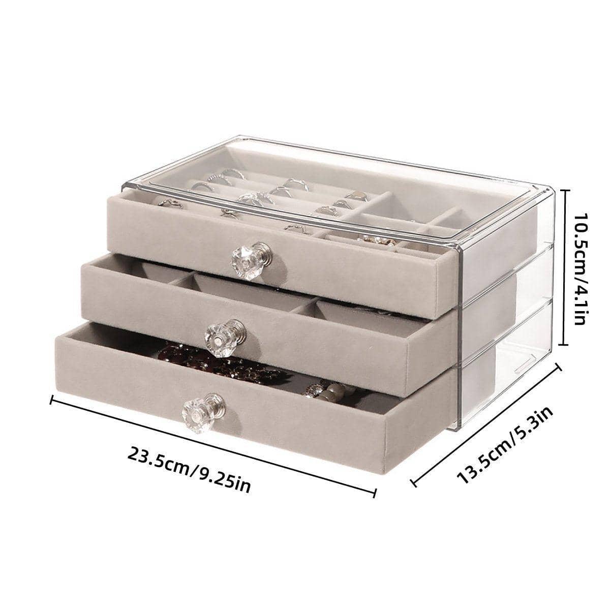 Three Layer Flannel Jewellery Storage Box with Dustproof Acrylic Lid - Beige - view 4