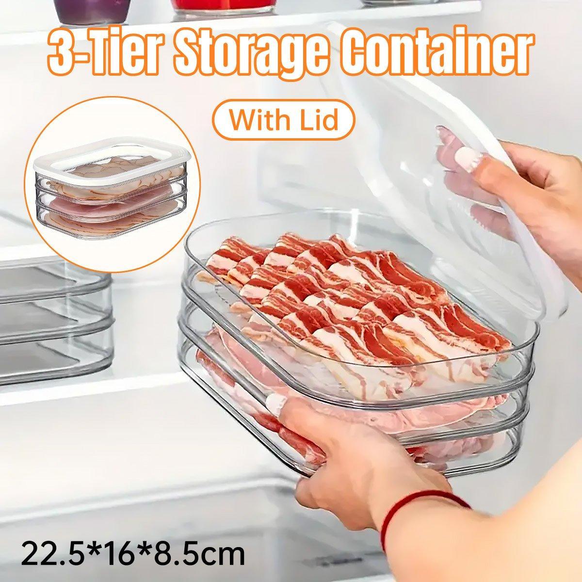 Three-Layer Food Grade Plastic Freezer Storage Box with Lid