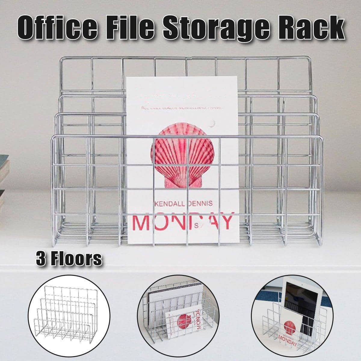 Three Layer Iron Office Document Organiser Rack Magazine Shelf