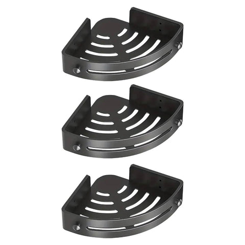Three-Layer Triangular Bathroom Shelf, No-Drill Wall Mount - Black