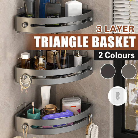 Three-Layer Triangular Bathroom Shelf, No-Drill Wall Mount - Black - view 2