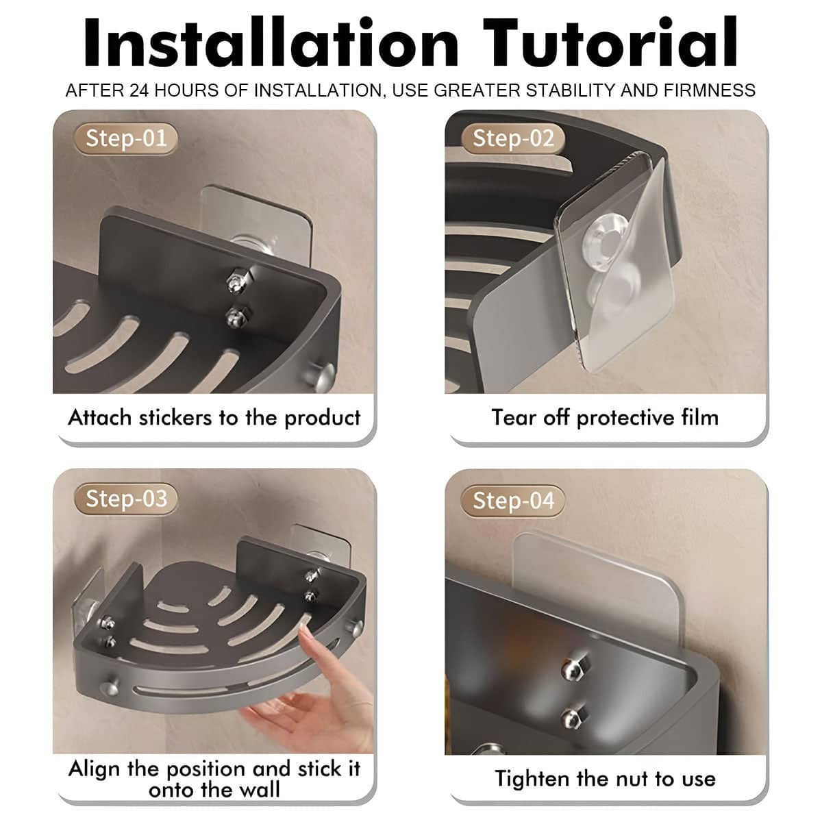 Three-Layer Triangular Bathroom Shelf, No-Drill Wall Mount - Grey - view 5