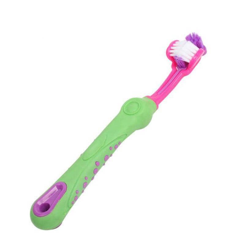 Three Sided Dog Toothbrush for Pet Dental Cleaning - Green