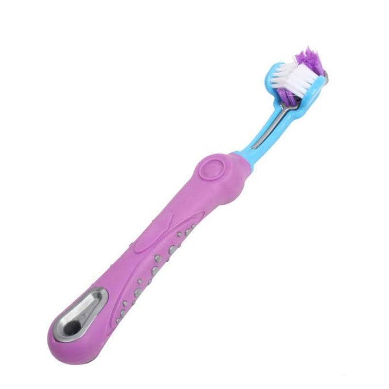 Three Sided Dog Toothbrush for Pet Dental Cleaning - Purple