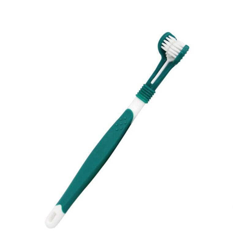 Three-Sided Pet Toothbrush for Dogs and Cats - Dark Green