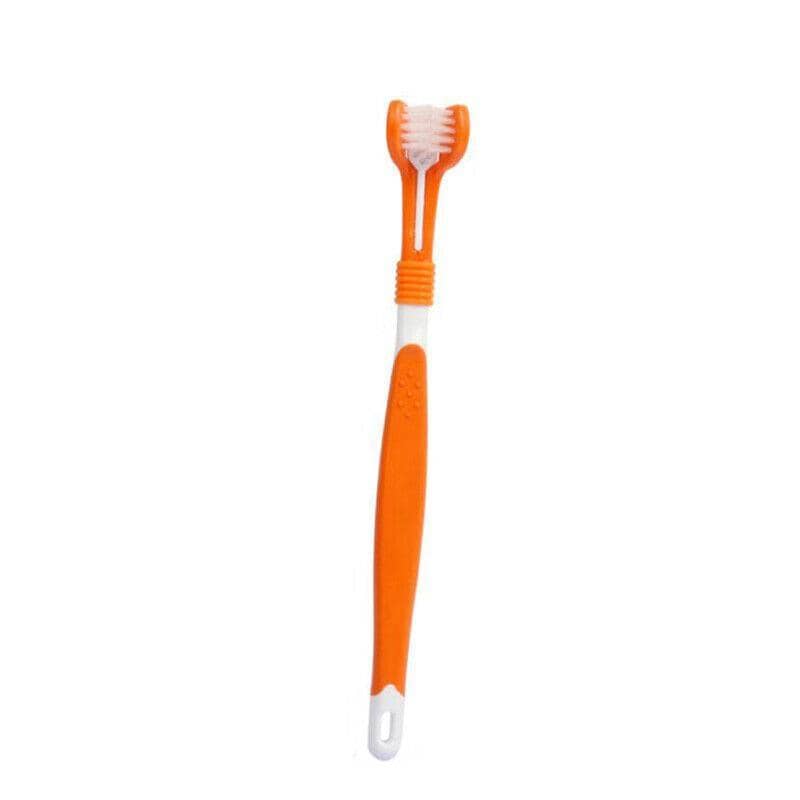Three-Sided Pet Toothbrush for Dogs and Cats - Orange