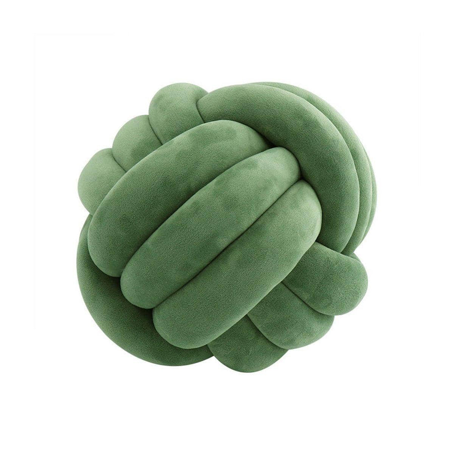 Three-Strand Braided Round Pillow, Velvet - Green