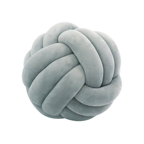 Three-Strand Braided Round Pillow, Velvet - Light Grey