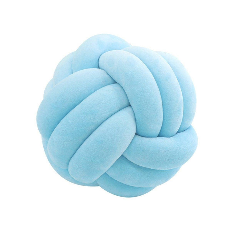 Three-Strand Braided Round Pillow, Velvet - Sky Blue