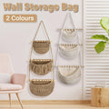 Three Tier Cotton Rope Wall Hanging Basket - Brown - view 2