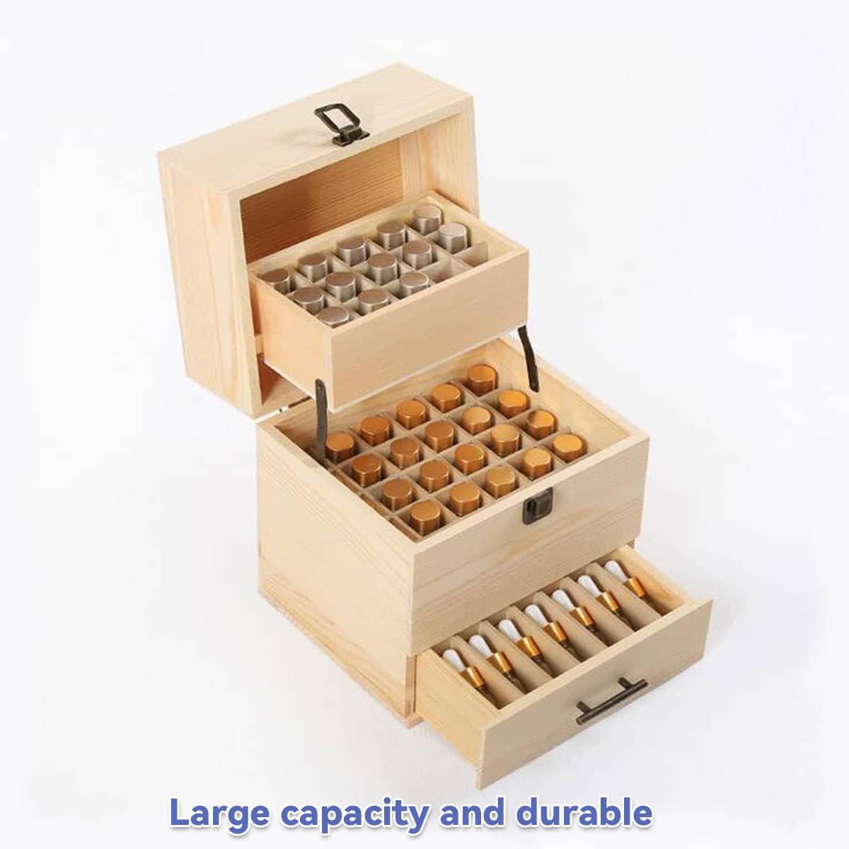 Three Tier Wooden Essential Oil Storage Box with Drawer and Lift Tray - view 5