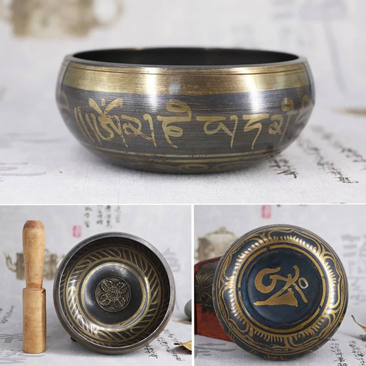 Tibetan Singing Bowl with Wooden Striker and Cushion for Meditation and Yoga, 8 cm - view 5