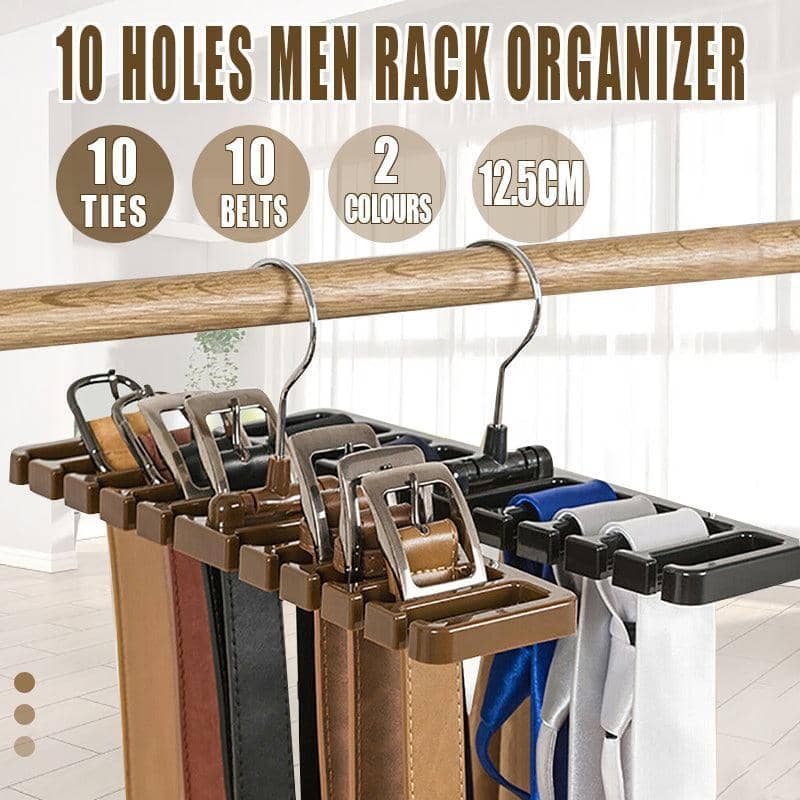 Tie and Belt Hanger with 10 Holes for Men's Wardrobe - Brown - view 2