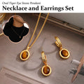 Tiger Eye Hoop Drop Earrings - Brown and Gold - view 2