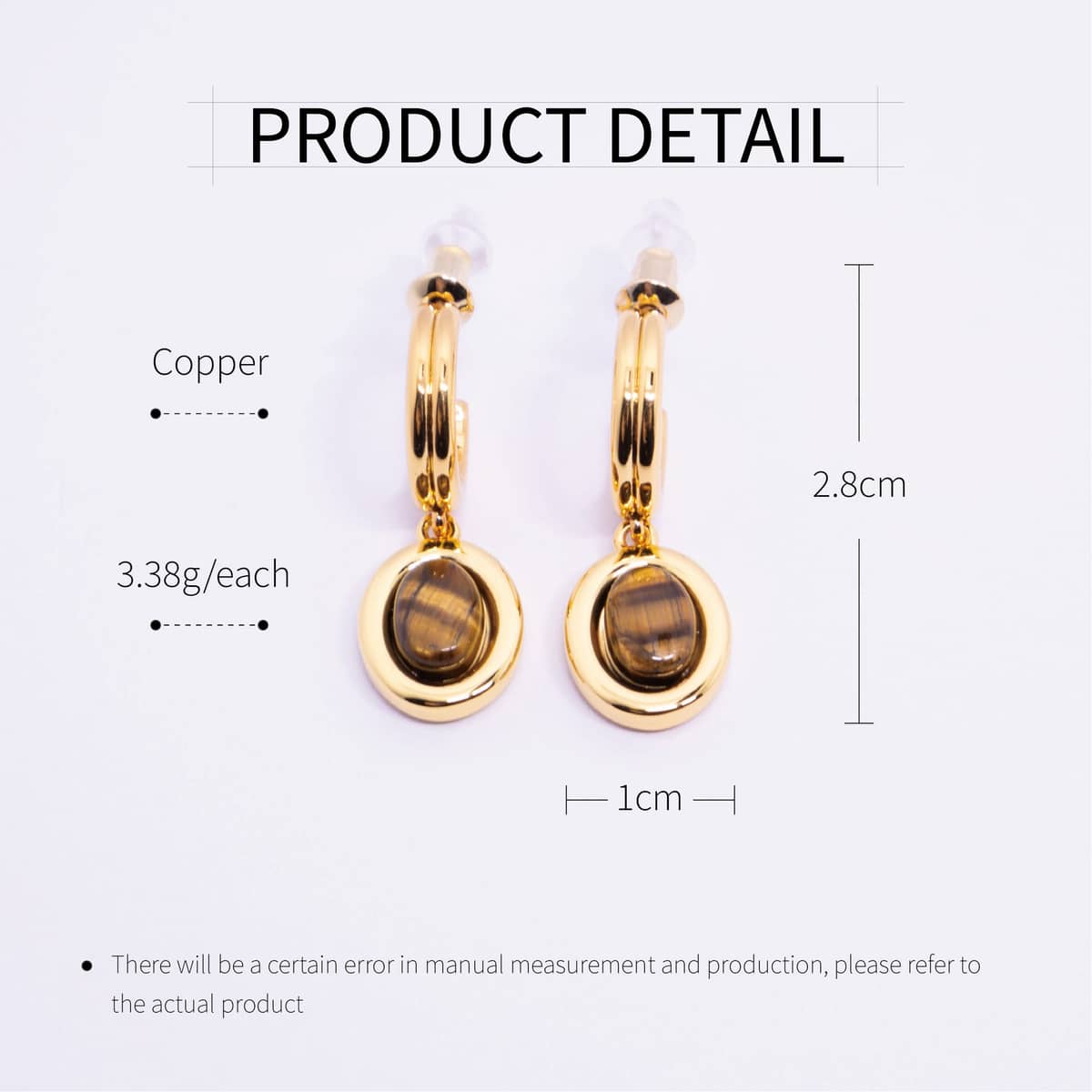 Tiger Eye Hoop Drop Earrings - Brown and Gold - view 5