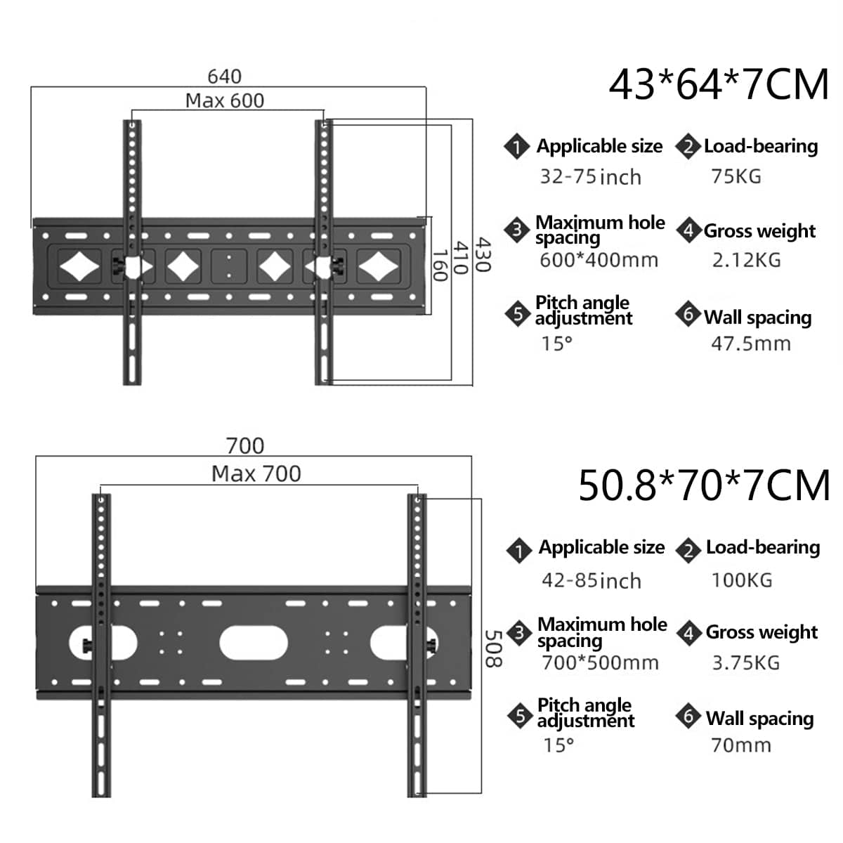 Tilt TV Wall Mount Bracket - Large (70 x 50.8 x 7 cm) - view 5