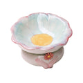 Tilted Flower Shaped Ceramic Cat Bowl with 15 Degree Tilt for Food and Water - Blue