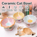Tilted Flower Shaped Ceramic Cat Bowl with 15 Degree Tilt for Food and Water - Blue - view 2