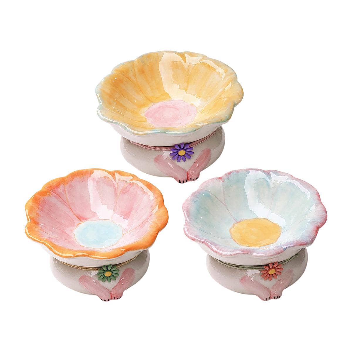 Tilted Flower Shaped Ceramic Cat Bowl with 15 Degree Tilt for Food and Water - Blue - view 3