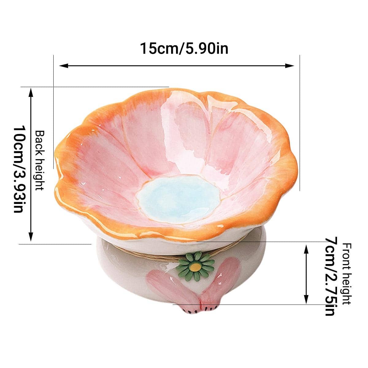 Tilted Flower Shaped Ceramic Cat Bowl with 15 Degree Tilt for Food and Water - Blue - view 4
