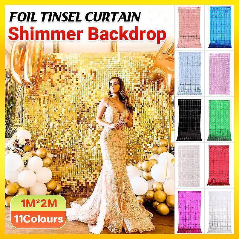 Tinsel Curtain Backdrop 1x2m Shimmer Party Decoration - Gold - view 2