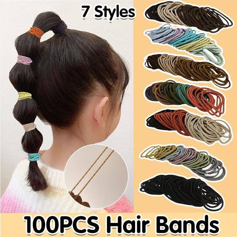 Tiny Elastic Rope Hair Ties for Girls, Pack of 100 - Black, Rust and Beige - view 2