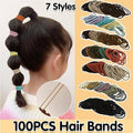 Tiny Elastic Rope Hair Ties for Girls, Pack of 100 - Mustard, Light Blue, Pink, Green and Grey - view 2