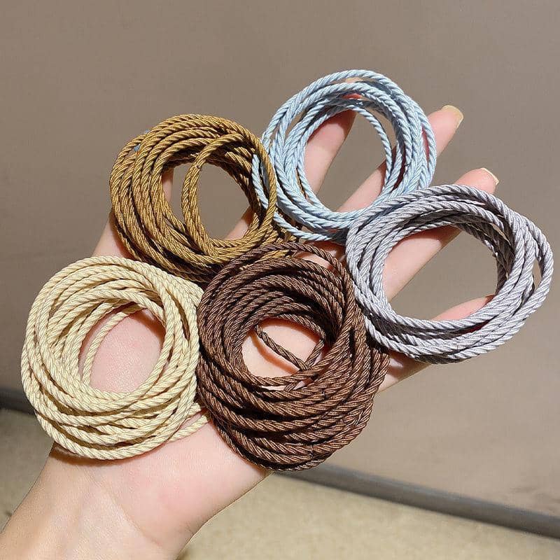 Tiny Elastic Rope Hair Ties for Girls, Pack of 100 - Mustard, Light Blue, Pink, Green and Grey - view 5