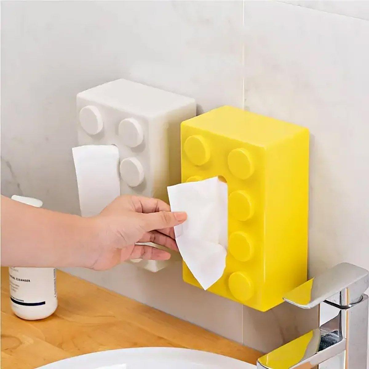 Tissue Box Cover with Building Block Design - White - view 7