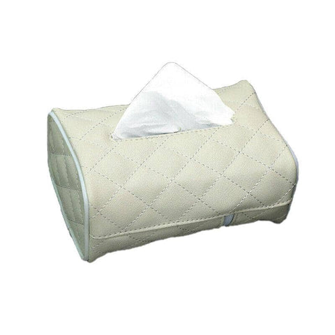 Tissue Box Cover Faux Leather with Bottom Zip - Beige