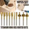 Titanium Mini HSS Router Bits Set of 10 with 3 mm Shank for Rotary Tools