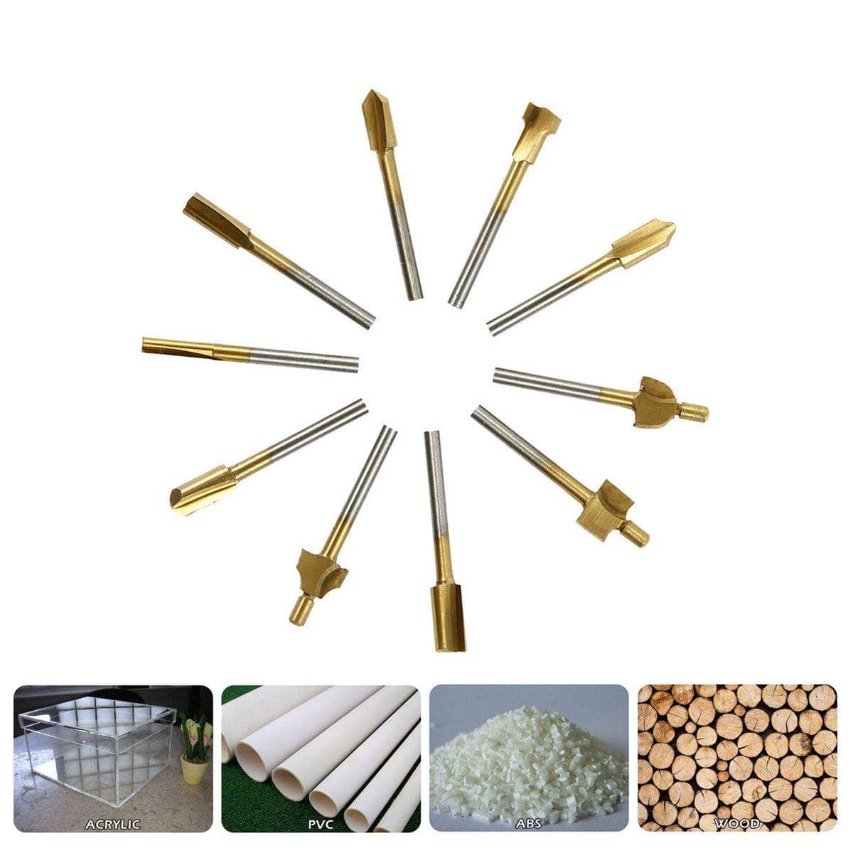 Titanium Mini HSS Router Bits Set of 10 with 3 mm Shank for Rotary Tools - view 5