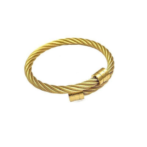 Titanium Steel Adjustable Bangle Bracelet - Gold