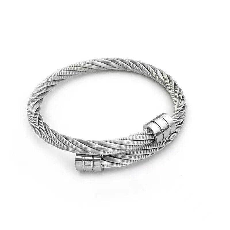 Titanium Steel Adjustable Bangle Bracelet - Silver