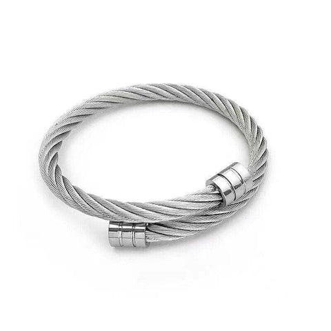 Titanium Steel Adjustable Bangle Bracelet - Silver