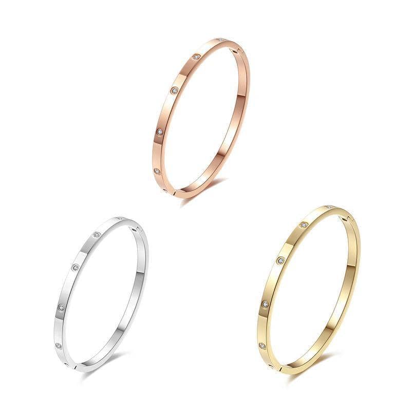 Titanium Steel Bracelet with Cubic Zirconia - Rose Gold - view 3