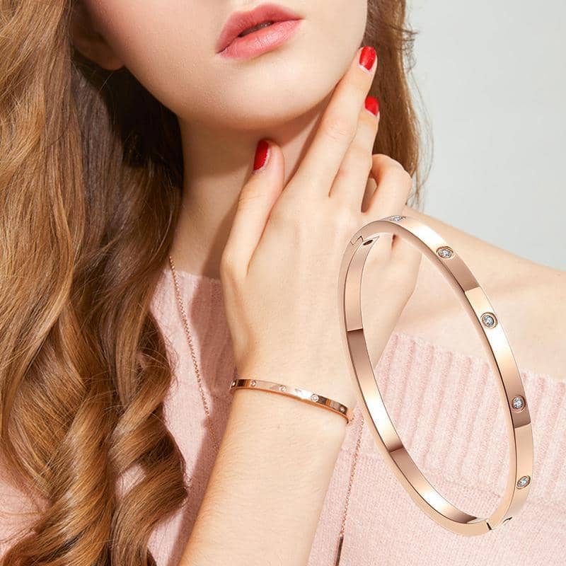 Titanium Steel Bracelet with Cubic Zirconia - Rose Gold - view 5