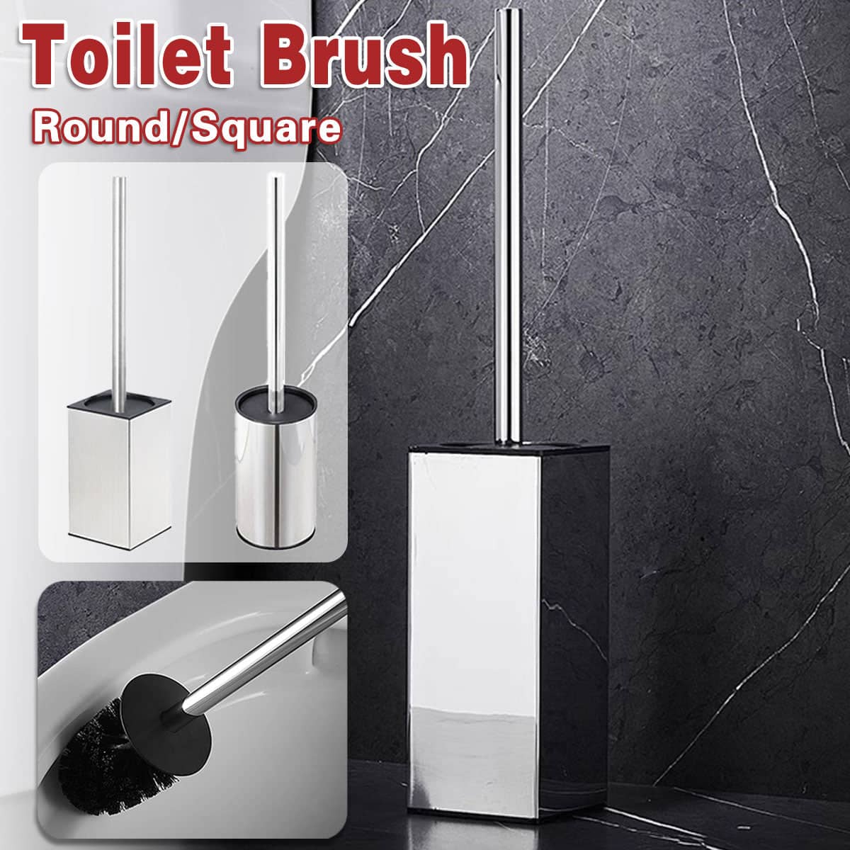 Toilet Brush and Holder Set, Stainless Steel Bathroom Cleaning Tool - Round - view 2