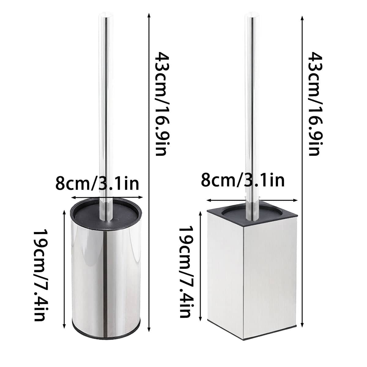 Toilet Brush and Holder Set, Stainless Steel Bathroom Cleaning Tool - Round - view 4